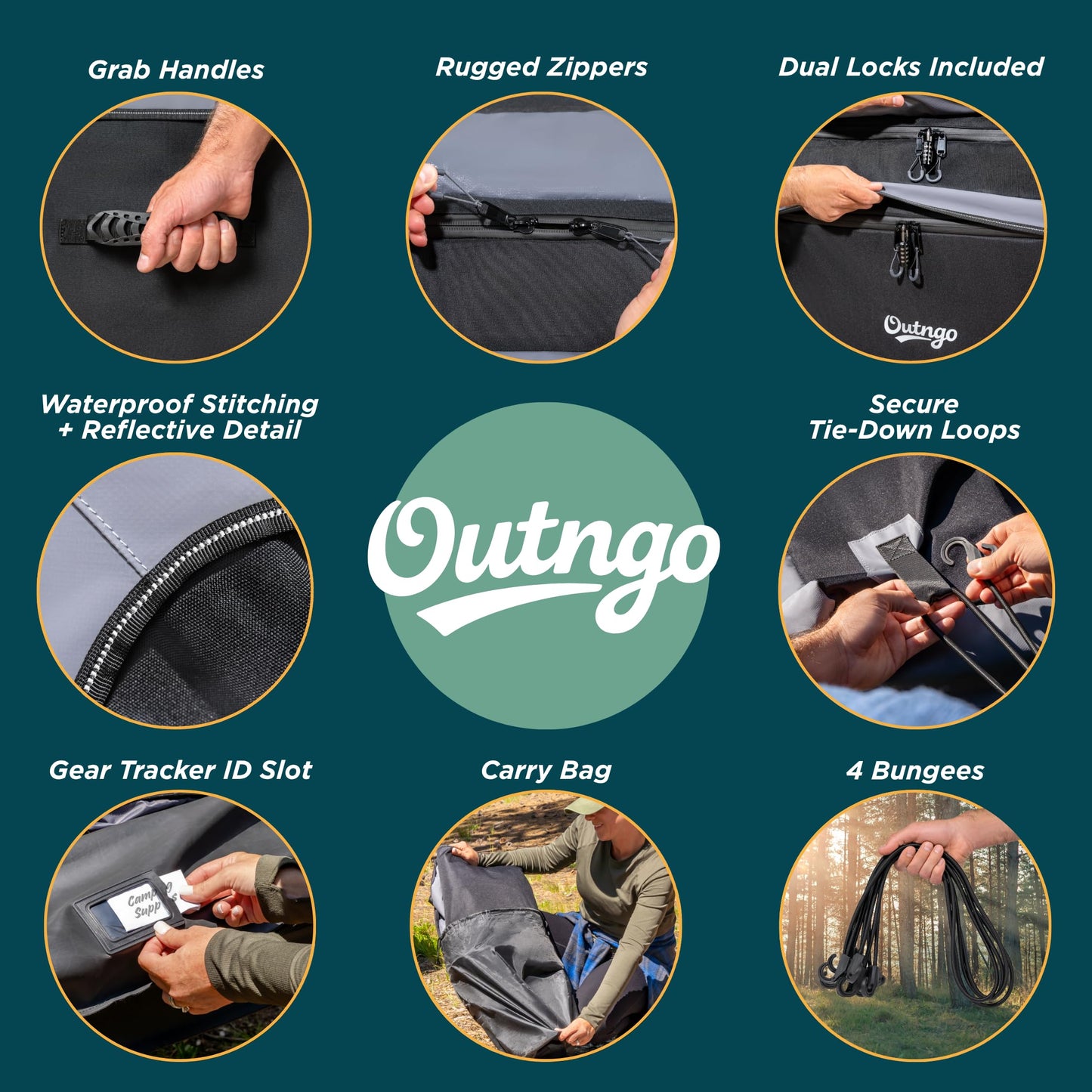 Outngo Truck Bed Cargo Bag-Waterproof Luggage Bag For Truck Bed 26 Cu. Ft Heavy-Duty PVC Truck Bed Waterproof Storage Fits Any Truck Size Dual Opening 4 Stretch Cord 2 Combination Lock (50"x40"x22")