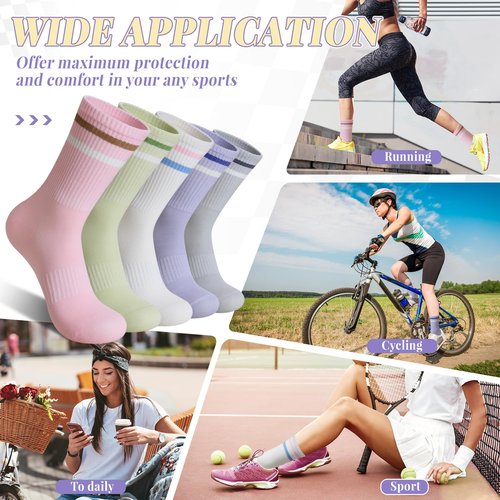 SeeyAN Womens Crew Socks Athletic Casual Cotton Long Socks Stripe Sport High Socks 5 Pairs (5 Pairs Stripe, 6-9)