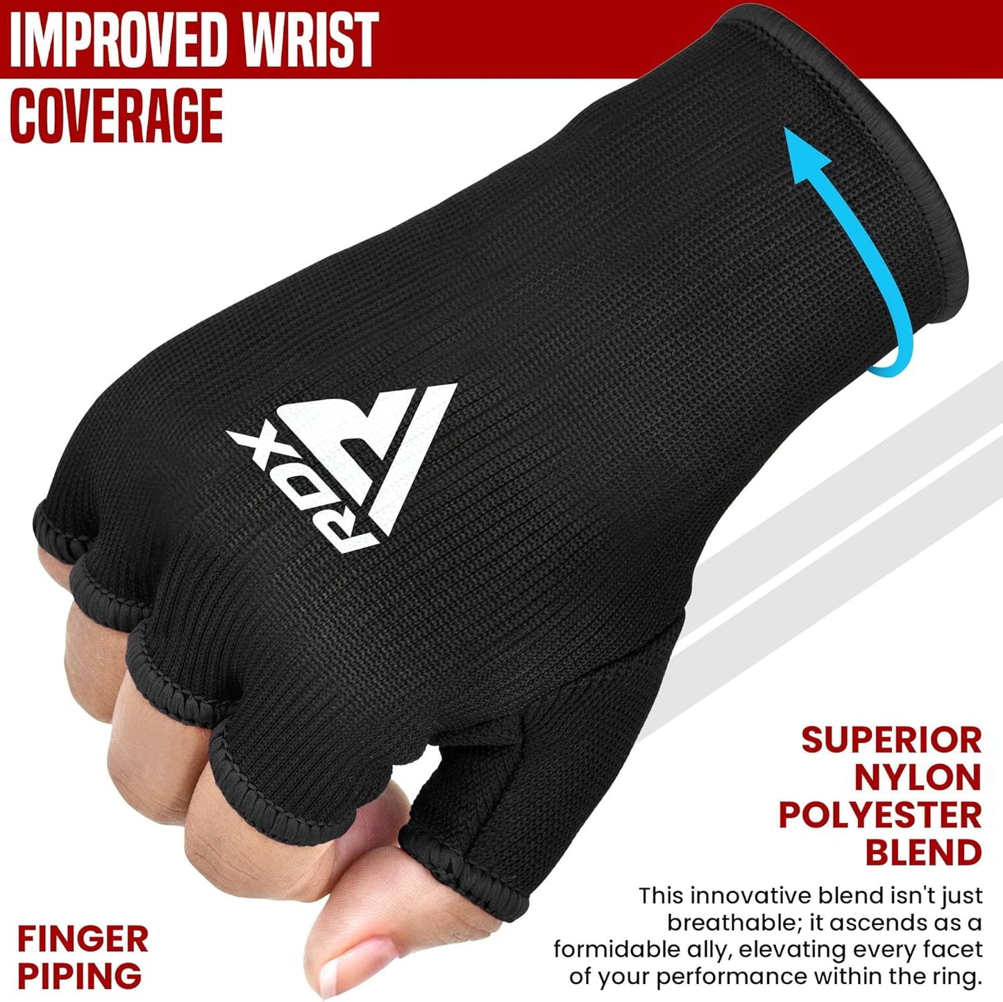 RDX Boxing Hand Wraps - Half Finger Inner Gloves for Men & Women | Elasticated Fist Protection for MMA & Kickboxing