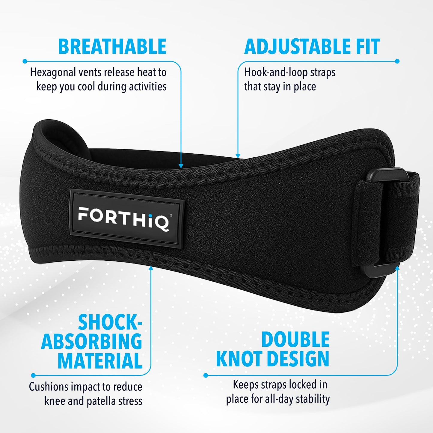 FORTHIQ Knee Brace - Patella Band 2-Pack for Knee, Support, Breathable, Adjustable, and Lightweight, Sport-Compatible, Black