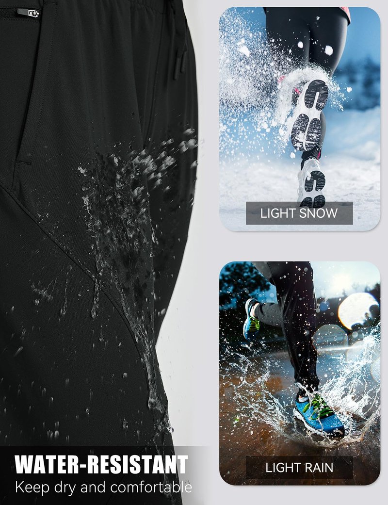 baleaf Women's Fleece Lined Joggers Pants Winter Warm Water Resistant High Waisted Thermal Running Hiking Pants with Pockets Black L