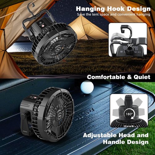 Roykaw 10400 mAh Magnetic Golf Cart Fan Portable Rechargeable Battery Powered, 24+ Hrs, w/LED Lights, Compatible with EZGO/Club Car/Yamaha & All Ironic-Body, Cordless & Remote Control, 2 PCS