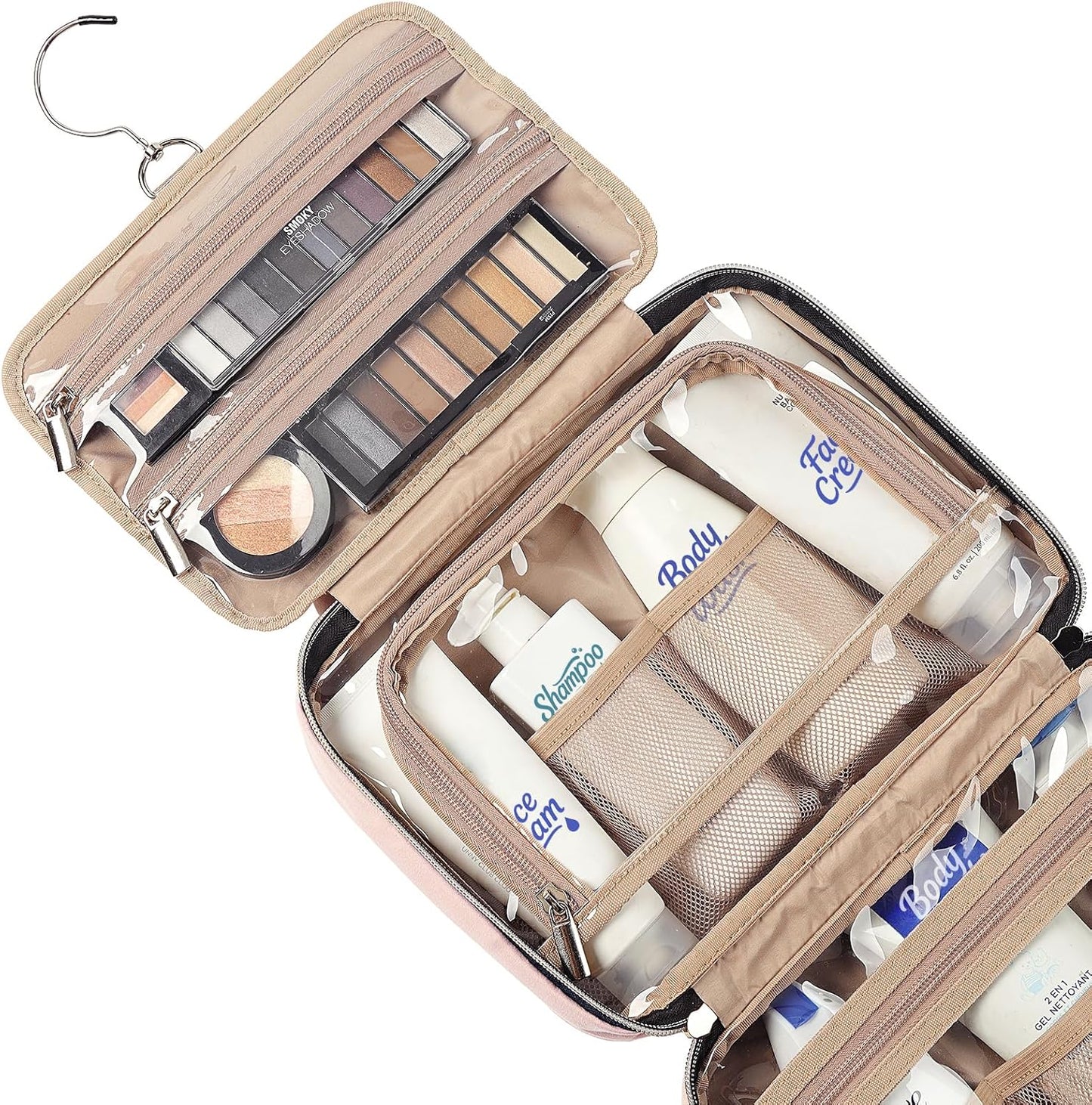NISHEL Travel Toiletry Bag - Portable Hanging Organizer for Travel Essentials | Medium Size, Pink