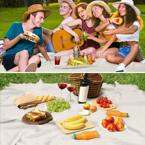 Hahafelt Extra Large Outdoor Picnic Blanket Oversize Beach Woven Cotton Yarn Blanket with Fringe Machine Washable Sandproof Portable for Spring Summer Camping Beach Park (Beige)