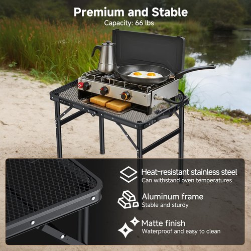 Diceaynico Folding Camping Table, 22" x 15" Picnic Table with 3 Adjustable Height Max 27.5", Matte Black Aluminum Folding Table with Handle for Party, Dining, Garden, Patio, Market