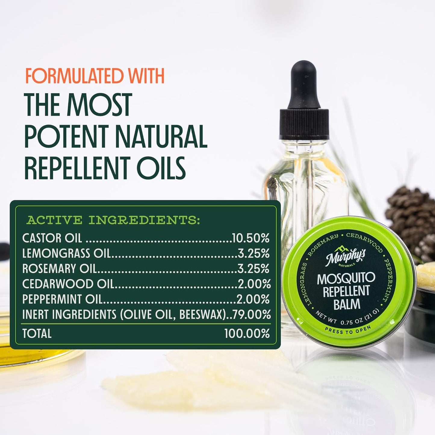 Murphy's Naturals Mosquito Repellent Balm - Plant-Based Outdoor Protection with Cedarwood & Lemongrass | 0.75 oz