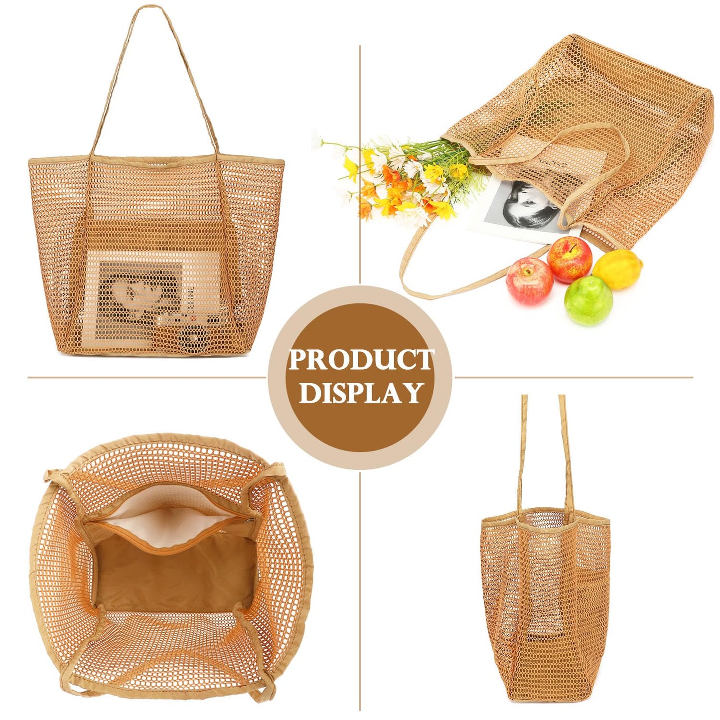 Fammart Mesh Beach Bag for Women, Summer Straw Tote Hobo Pool Bags with Zipper Pocket, Travel Vacation Cruise Essentials 2026