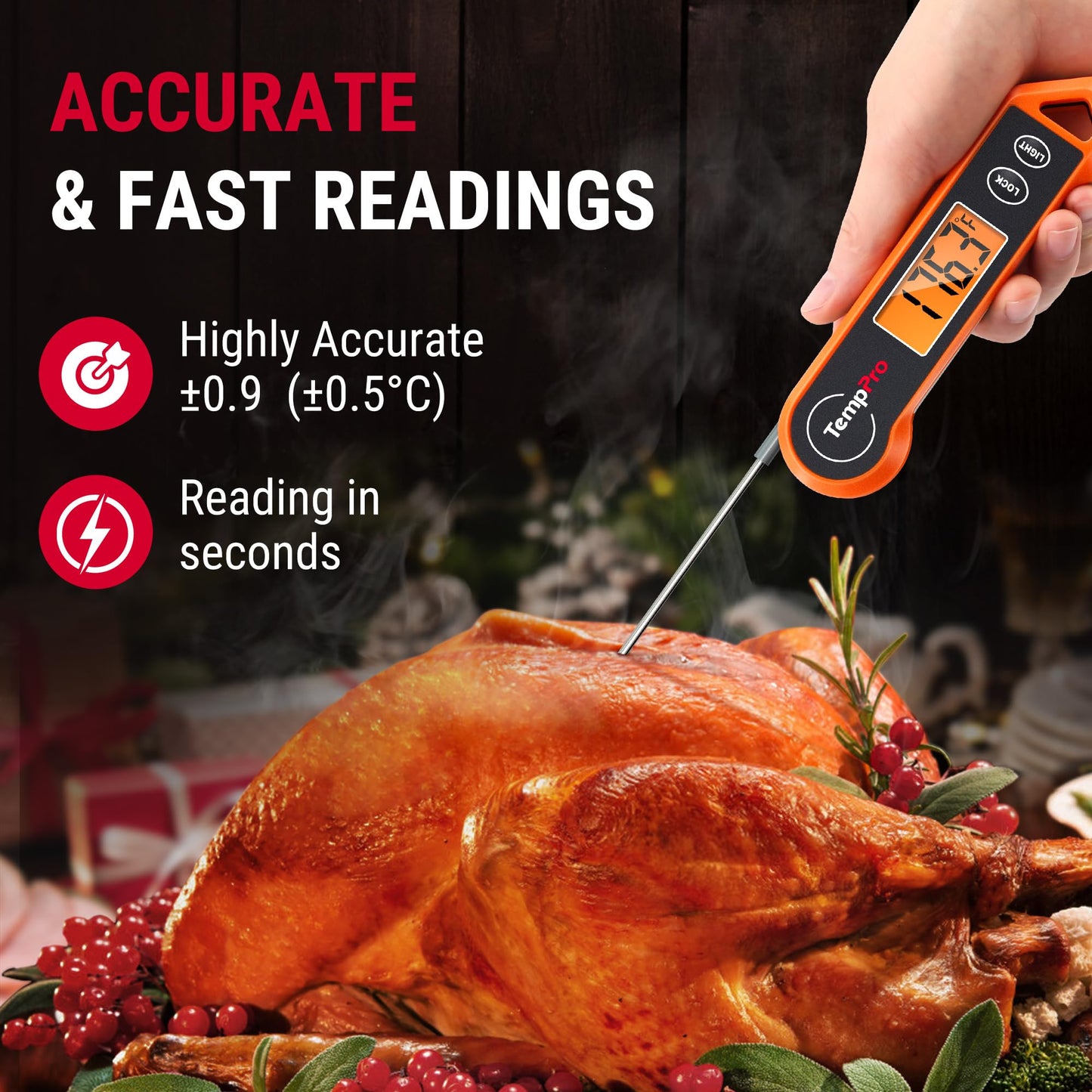 TempPro TP19H 1 Sec Digital Meat Thermometer for Cooking