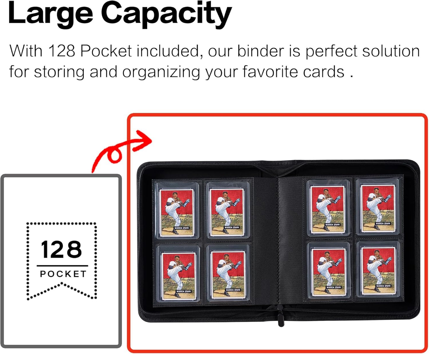 Top Loader Binder - Holds 128 Trading Cards | 4 Pocket Design for 3" x 4" Rigid Holders - Classic White