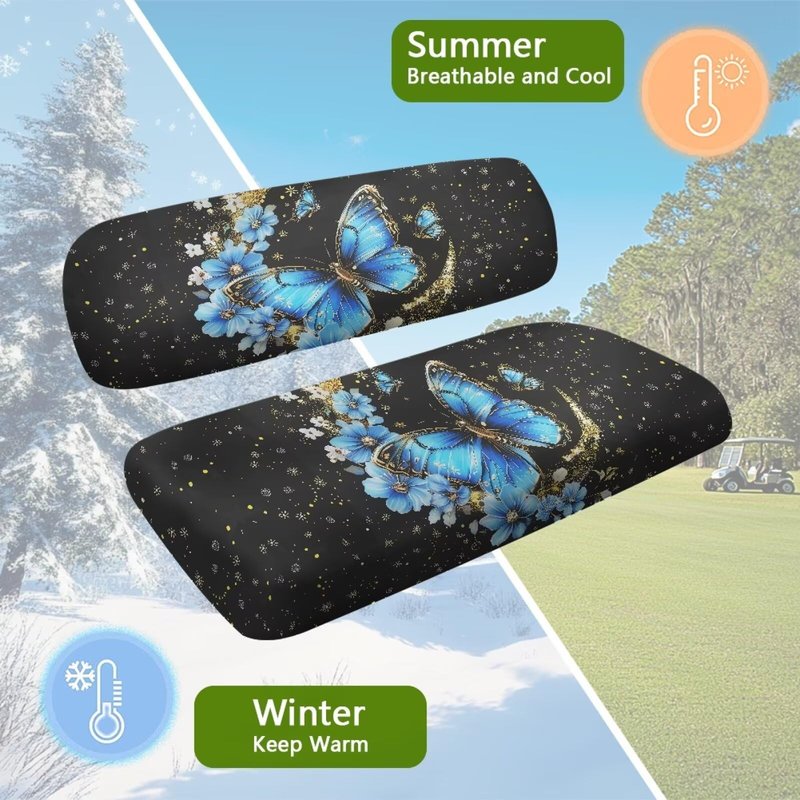Pirexcny Starry Butterfly Print Golf Cart Seat Covers 2 Passenger Heavy Duty Golf Cart Seat Covers All Weather Club Car Seat Covers with Quick-Install Strap System for 2-Person Seats Golf Car