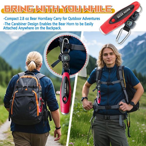 JIUSAIRUI 120dB Electronic Air Horn with Compass & Thermometer- Bear Horn to Scare Bears - Self Defense for Hiking