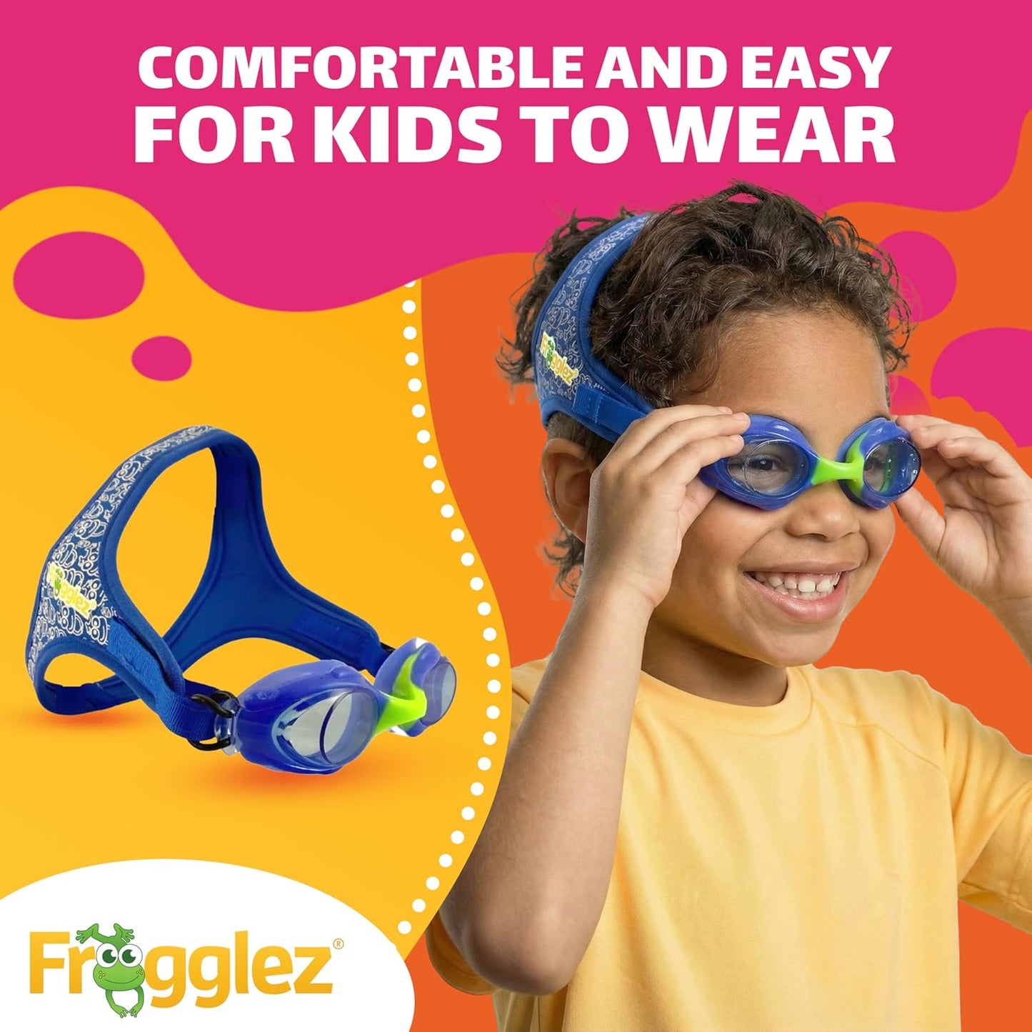 Frogglez Anti-Fog Swimming Goggles - Premium Pain-Free Strap for Kids Ages 3-10