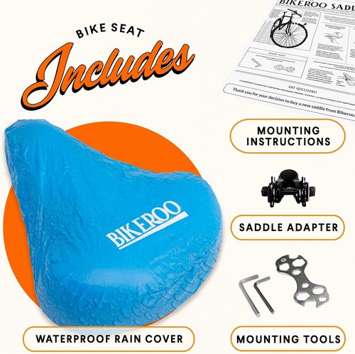 Bikeroo Comfort Saddle - Universal Fit for Indoor & Outdoor Bicycles | Memory Foam with Center Cutaway for Pressure Relief