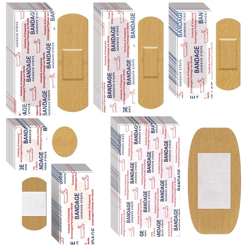 Assorted Flexible Fabric Adhesive Bandages - Family Variety Pack, Small Comfortable Fingertip & Round Cloth Bandages (300 Pieces)