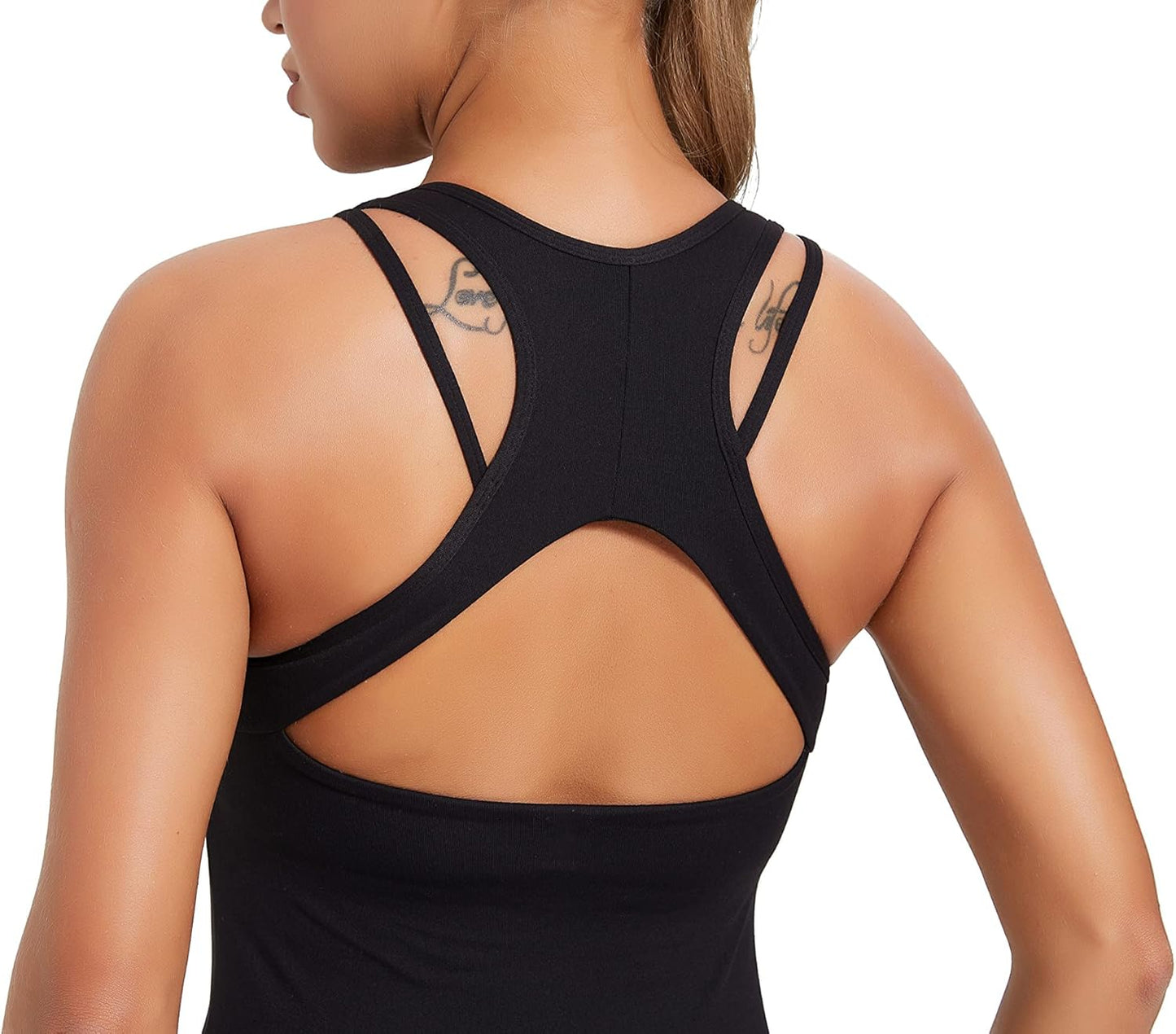 Running Girl Workout Tank Tops - Built-In Bras for Women | Strappy Back Athletic Yoga Tops