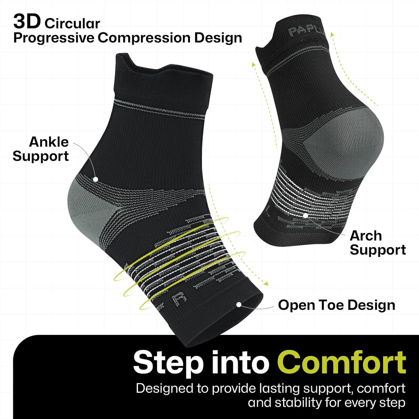 PAPLUS Ankle Compression Socks for Plantar Fasciitis Relief - 3 Pairs for Men & Women | Arch & Heel Support