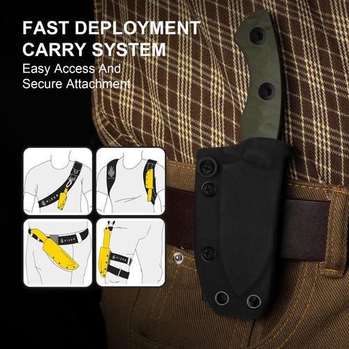 Kizer Rook Fixed Blade Knife, 3.11" Nessmuk-style D2 Blade Hunting Knives with Olive Green G10 Handle, Bushcraft Knife with Sheath & TekLok for Camping Hunting Survival 1090M1