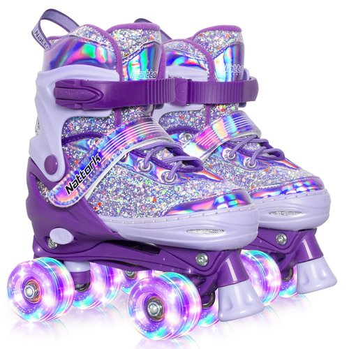 Mammygol Kids Inline Skates for Girls Kids, 4 Sizes Adjustable Girls Blades Roller for Ages 3-12 with Light up Wheels & Safety Protection - Cool Birthday Gift for Indoor Outdoor Sports