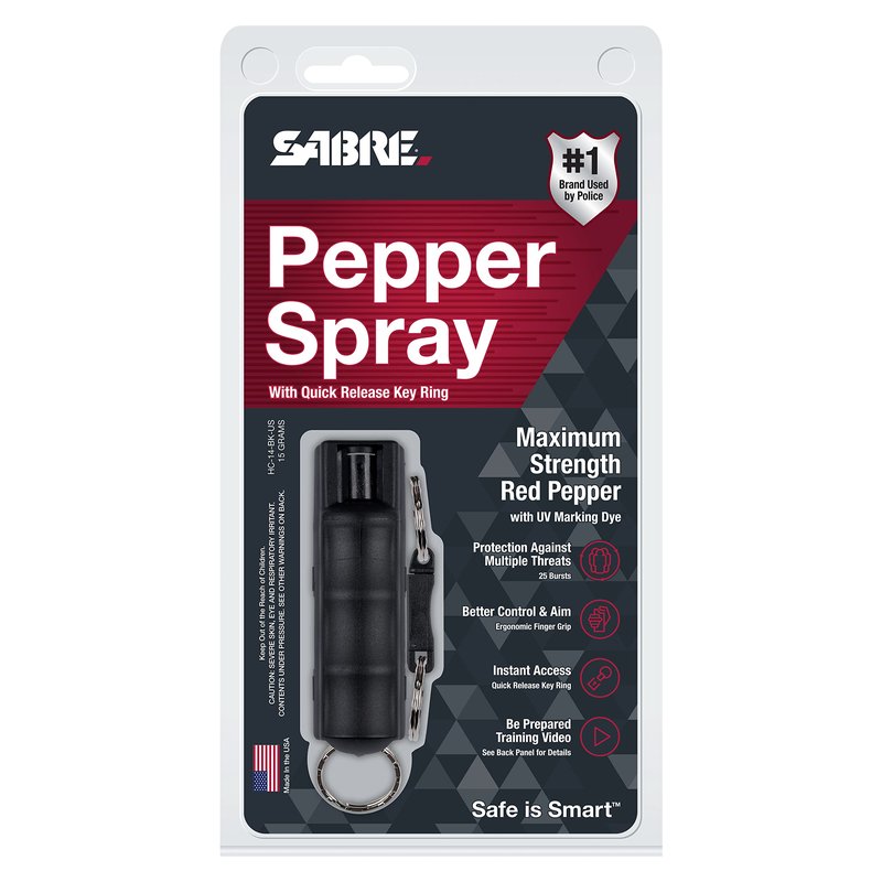 SABRE Home & Away Personal Safety Kit Pepper Spray with QuickRelease Safety Keychain, Portable Door Lock with Travel Bag, Max Strength, TSA Approved Travel Door Lock, 0.54 fl oz