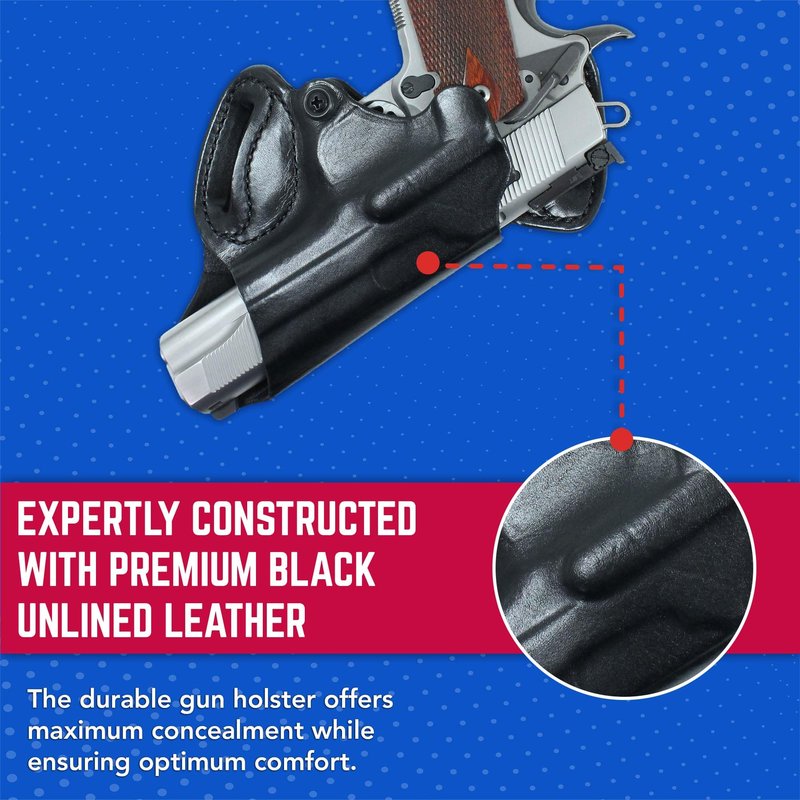 DeSantis Small of Back (S.O.B.) OWB Gun Holster- Leather Holster for Pistols, Fits Standard 1911 Models 3"-5", from COLT, S&W, SIG Sauer, Ruger, Kimber, Springfield, and Others- Right Hand Draw, Black