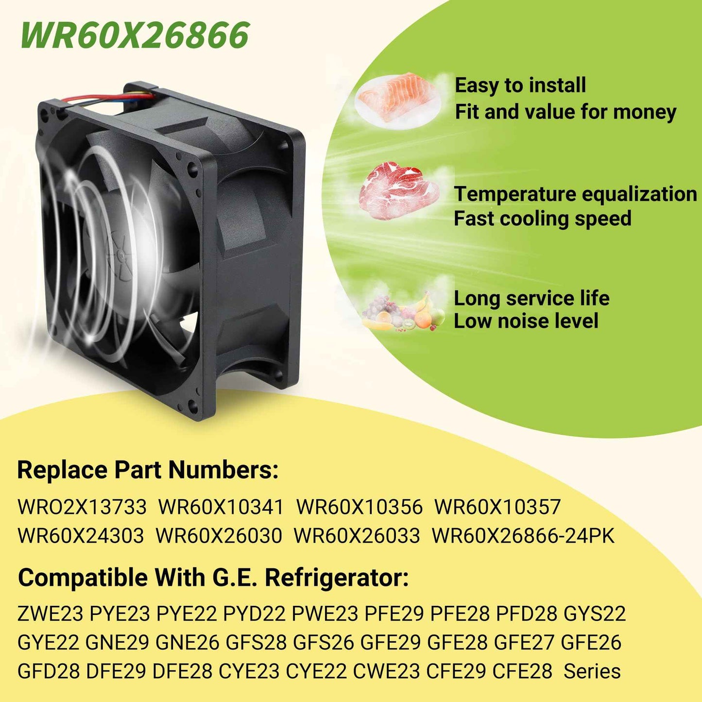 WR60X26866 Evaporator Fan Motor Compatible with GE Refrigrator Replace WR60X26033 V80E14MS2A3-57A611 WR60X10356 WR60X10357, Upgraded by PANDEELS
