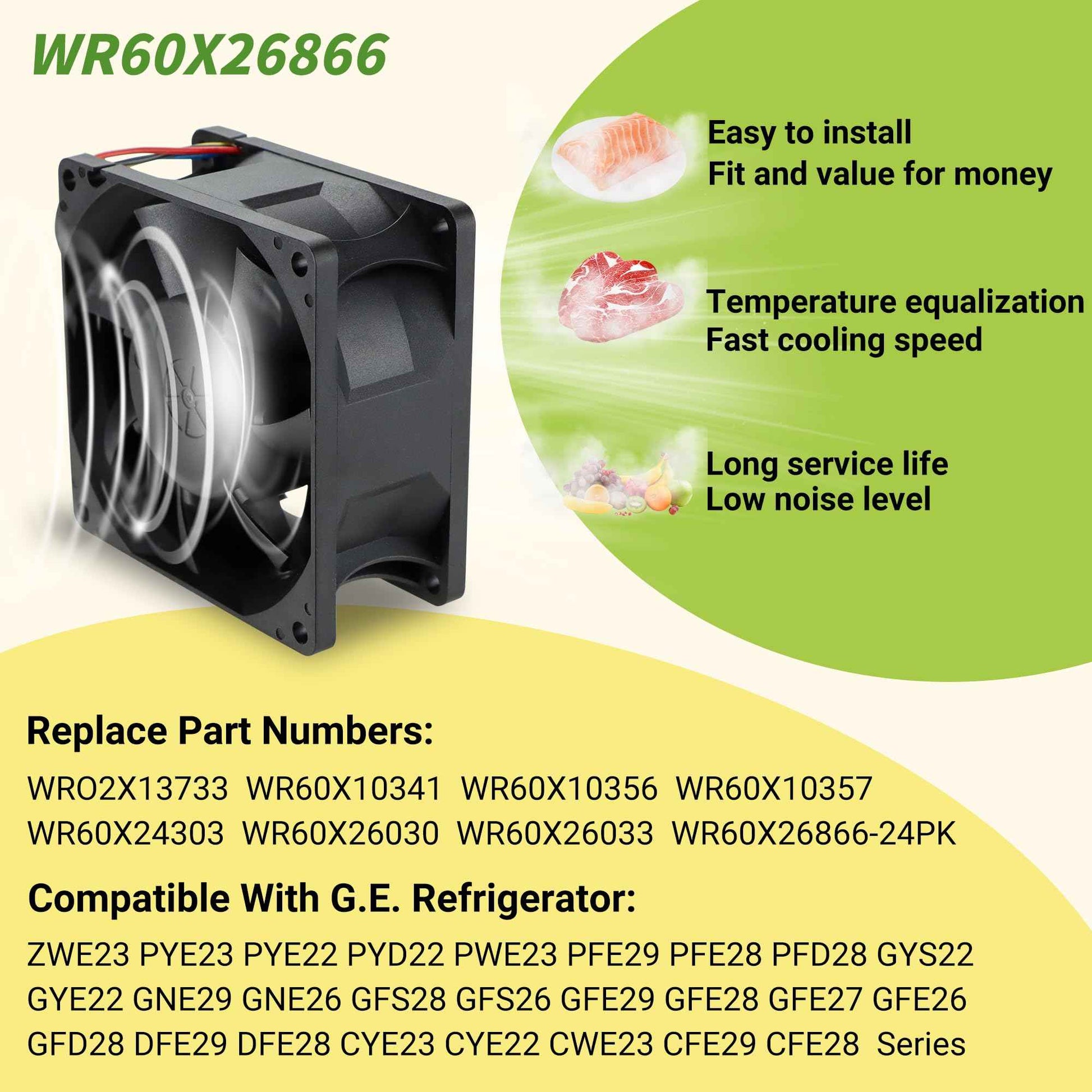 WR60X26866 Evaporator Fan Motor Compatible with GE Refrigrator Replace WR60X26033 V80E14MS2A3-57A611 WR60X10356 WR60X10357, Upgraded by PANDEELS