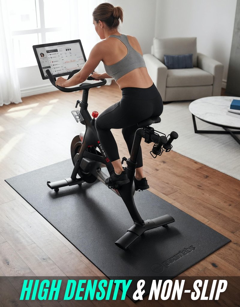 Powr Labs Bike Mat Compatible with Peloton, Treadmill, Exercise Equipment, Elliptical, Walking Pad, Indoor Bike Trainers, Home Gym Workout - Protects Hardwood Floors and Carpet