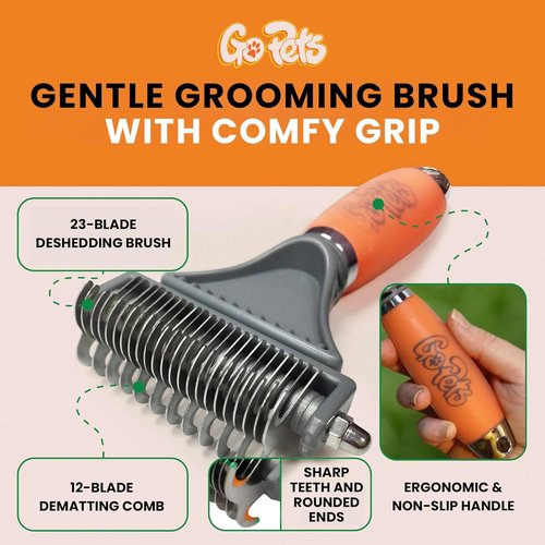 GoPets 2-in-1 Dematting Comb - Double-Sided Pet Grooming Rake for Dogs & Cats | Ideal for Shedding & Long Hair