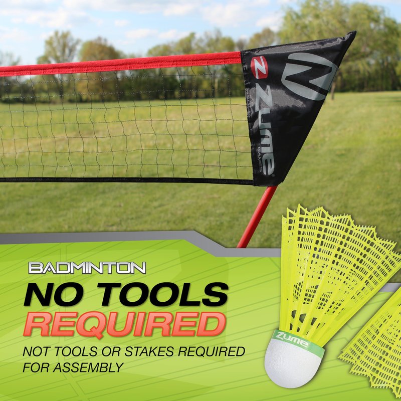 Zume Games Portable Badminton Set – 4 Rackets, 2 Shuttlecocks, Freestanding Net, and Carrying Case – Quick Setup Outdoor Game for Backyard, Beach, Camping, and Family-Friendly Activities