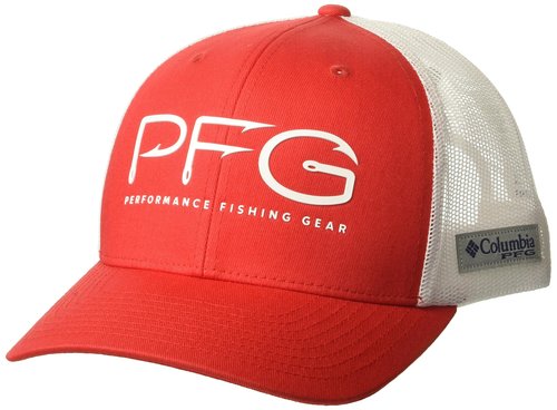 Columbia Unisex PFG Hooks Mesh Snap Back - High, Red Spark/White, One Size