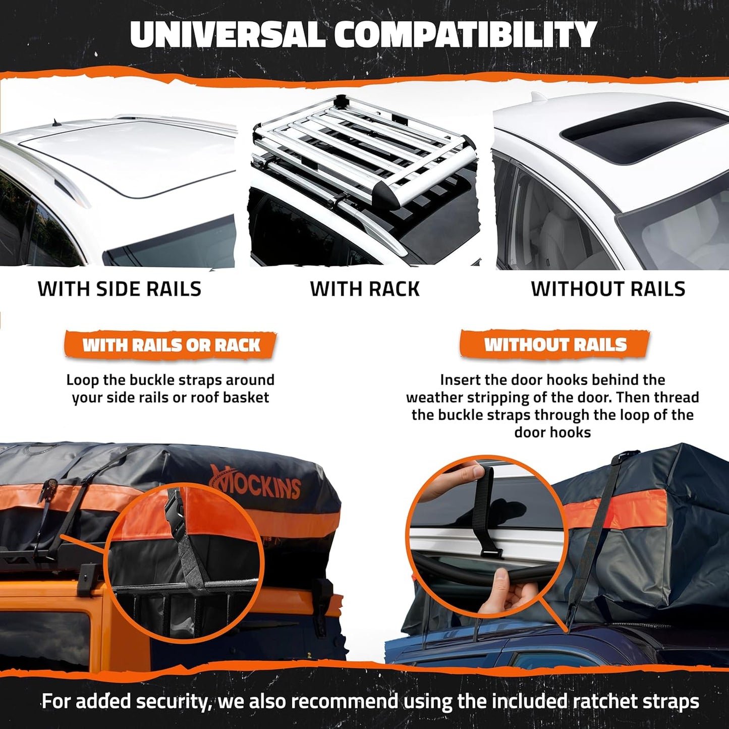 Mockins Rooftop Cargo Carrier Bag - 30 Cu.Ft. All-Weather Soft-Shell Vinyl | 60"x43"x20" for Cars, SUVs & Trucks