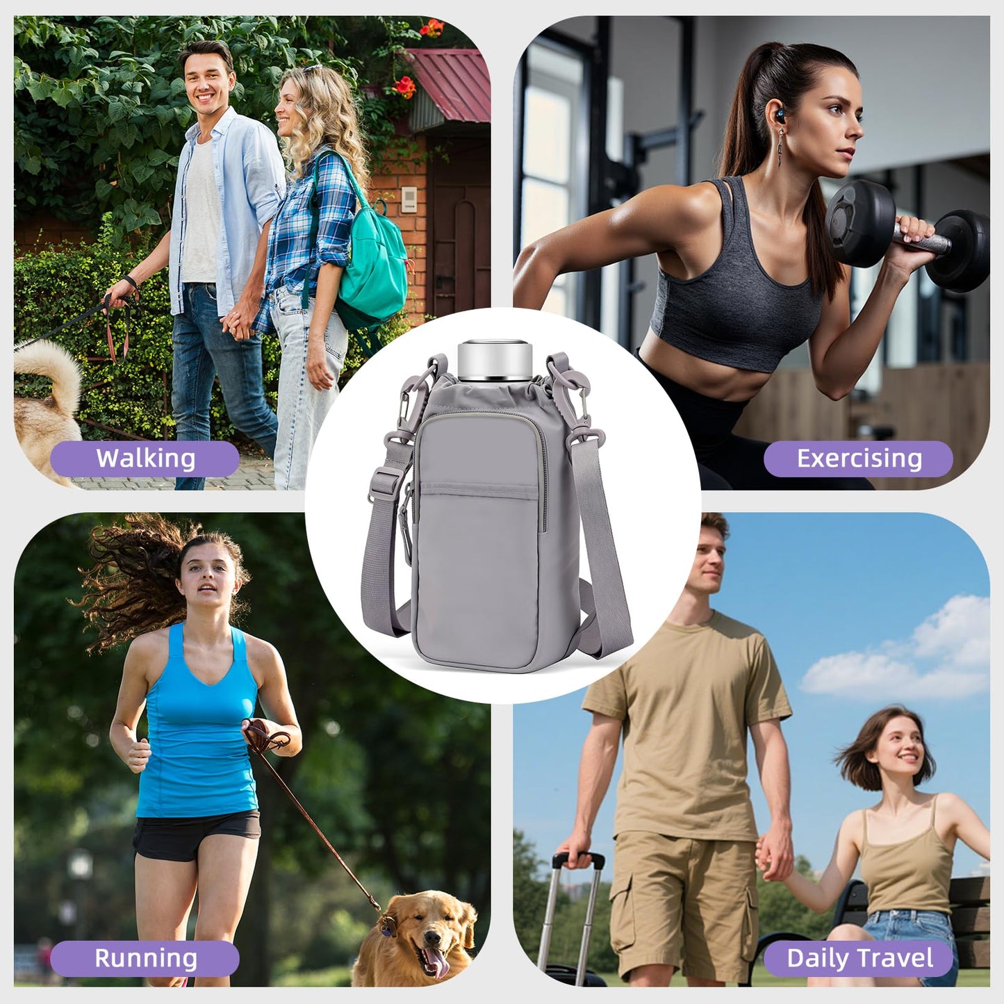 Zkptops Water Bottle Holder with Strap Water Bottle Bag with Handle Large Phone Pocket 32Oz Cross Body Bag Carrier Sling Bags Sports Accessories for Men Women Walking Hiking Travelling Camping