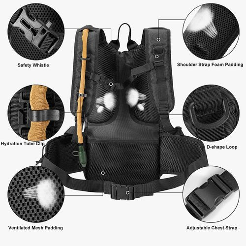 Tactical Hydration Pack Backpack, Military Molle Water Backpack for Hiking Running Cycling Climbing Hunting Fishing(No Water Bladder Included) (Black)
