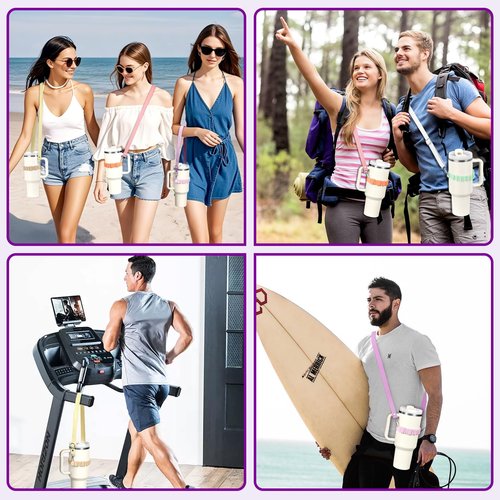 Fumcsy Water Bottle Holder with Strap for Stanley Cup Accessories,Adjustable Shoulder Strap Compatible with Stanley Tumbler,Owala,Hydroflask, YETI and More (Purple)