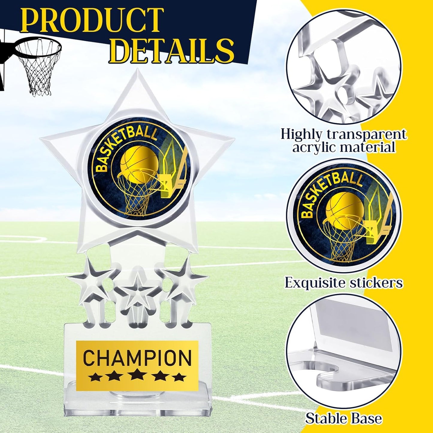 Tondiamo Basketball Trophy - Acrylic Champion Awards for Sports Competitions | Bulk Souvenir Gifts