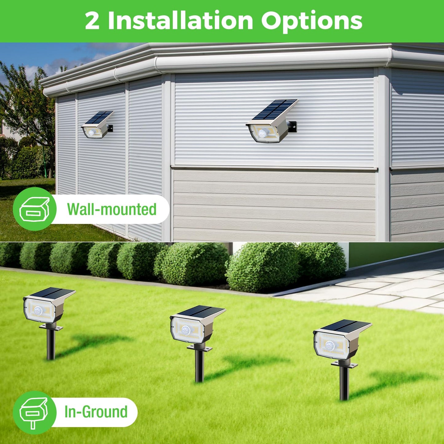 nipify 1 Pack Solar Lights Outdoor Waterproof, Motion Sensor Spot Lights 3 Modes Solar Powered Spotlights 2-in-1 Auto On/Off Landscape Lighting for Outside Yard Wall Garden, Cool White