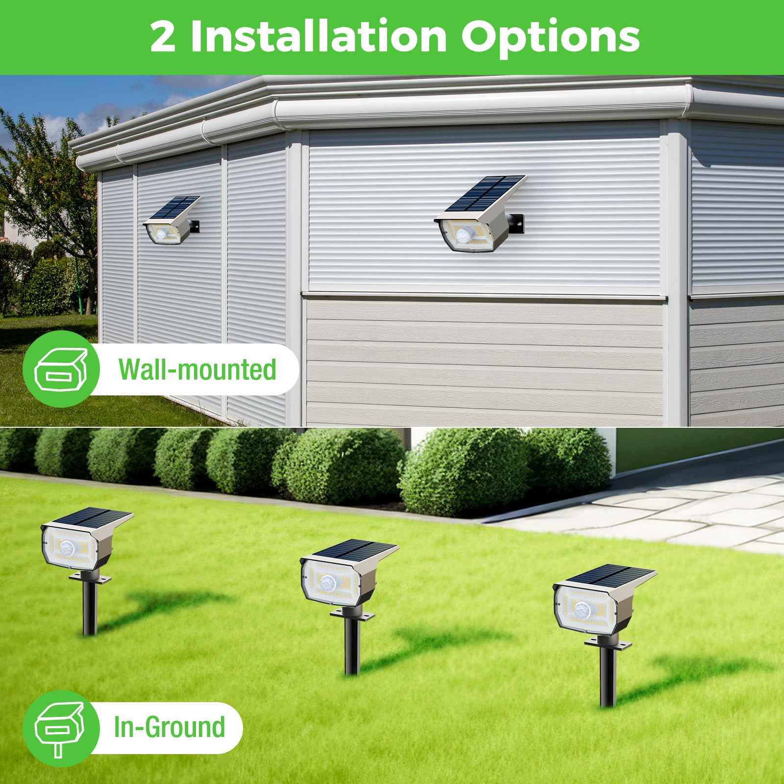 nipify Solar Spot Lights Outdoor Motion Sensor with 3 Modes, Solar Spotlights Outdoor Waterproof 2-in-1 Auto On/Off Landscape Lighting for Outside Yard Wall Garden Pathway, Cool White