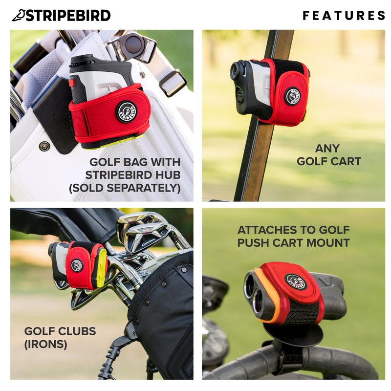 Stripebird - 2.0 Slim Golf Magnetic Rangefinder Strap (Red - Form Fitting & No Buckle Strap) - Golf Range Finder Magnetic Strap - Range Finder Golf Magnetic