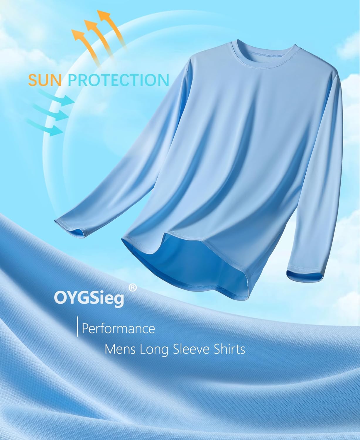OYGSieg Long Sleeve Workout Shirts for Men - Moisture Wicking UPF SPF Sun Protection | 6 Pack Casual Tees