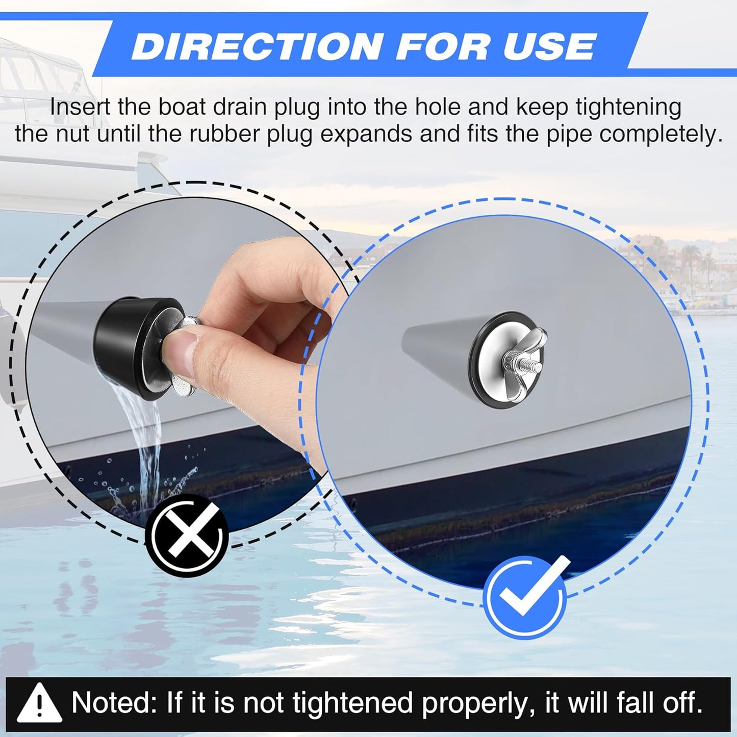 Rubber Winter Boat Drain Plug - 2 Pcs Long Tapered Stoppers with Stainless Steel Head | Fits 1/2 to 1 Inch Holes