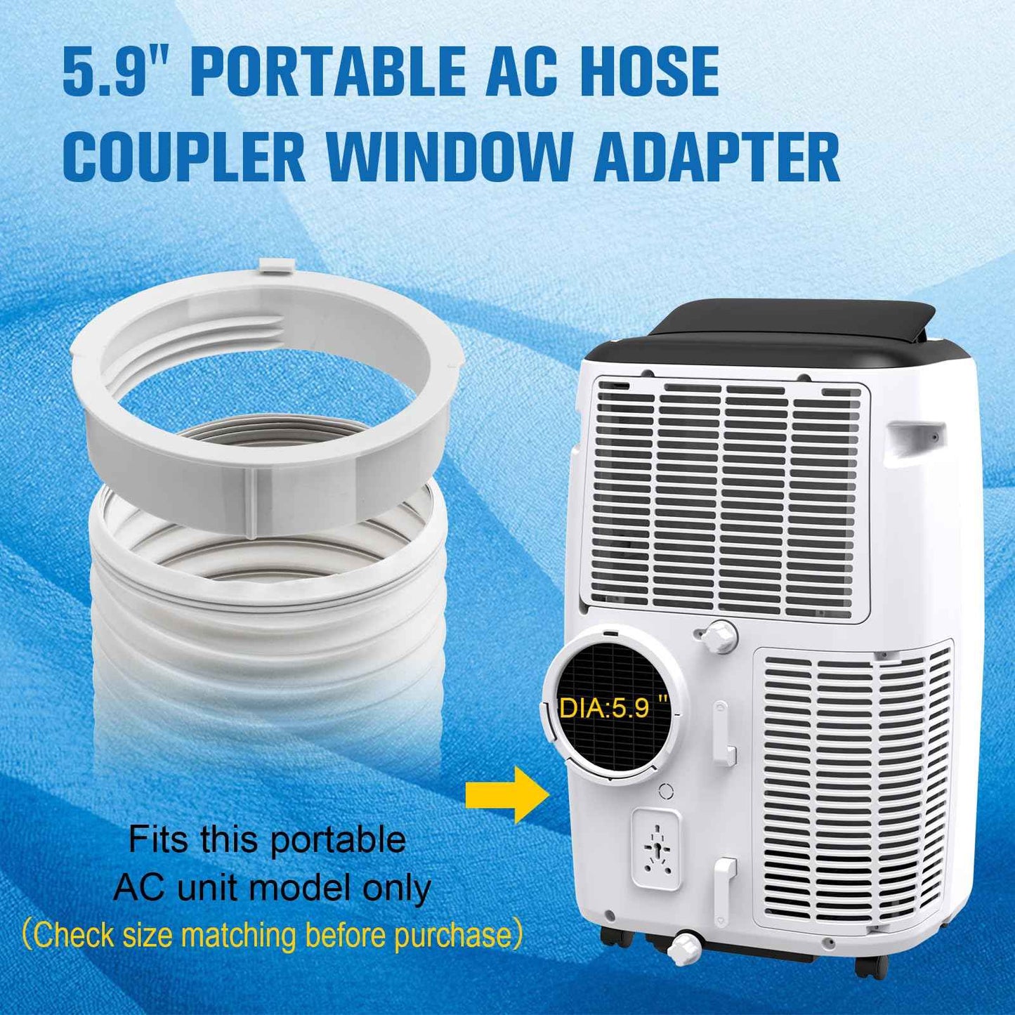 Portable Air Conditioner Hose Kit 5.9" Dia 59" Length AC Hose with Adapter Flexible Exhaust Hose and AC Unit Tube Connector for Portable Air Conditioner Vent AA06