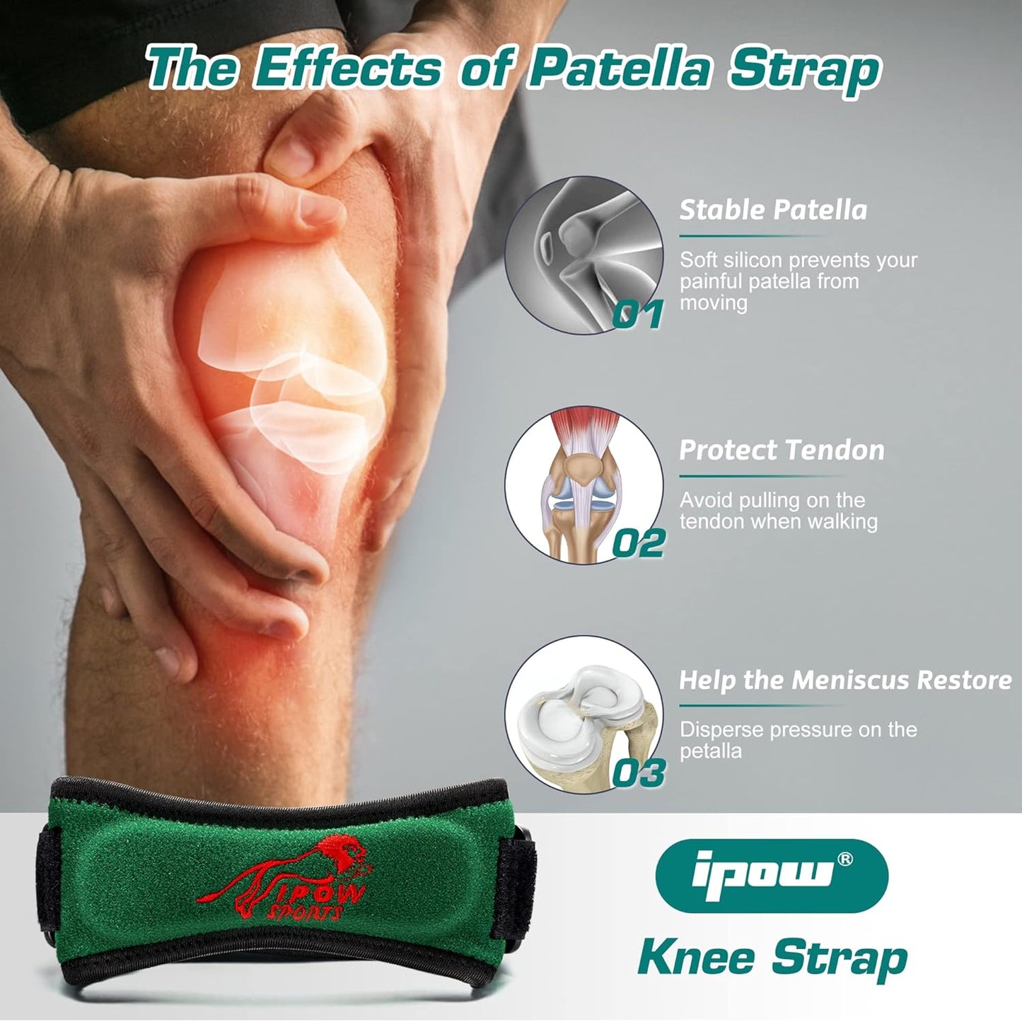 Skiennix Knee Strap - Adjustable Support for Pain Relief | Comfortable Green Design