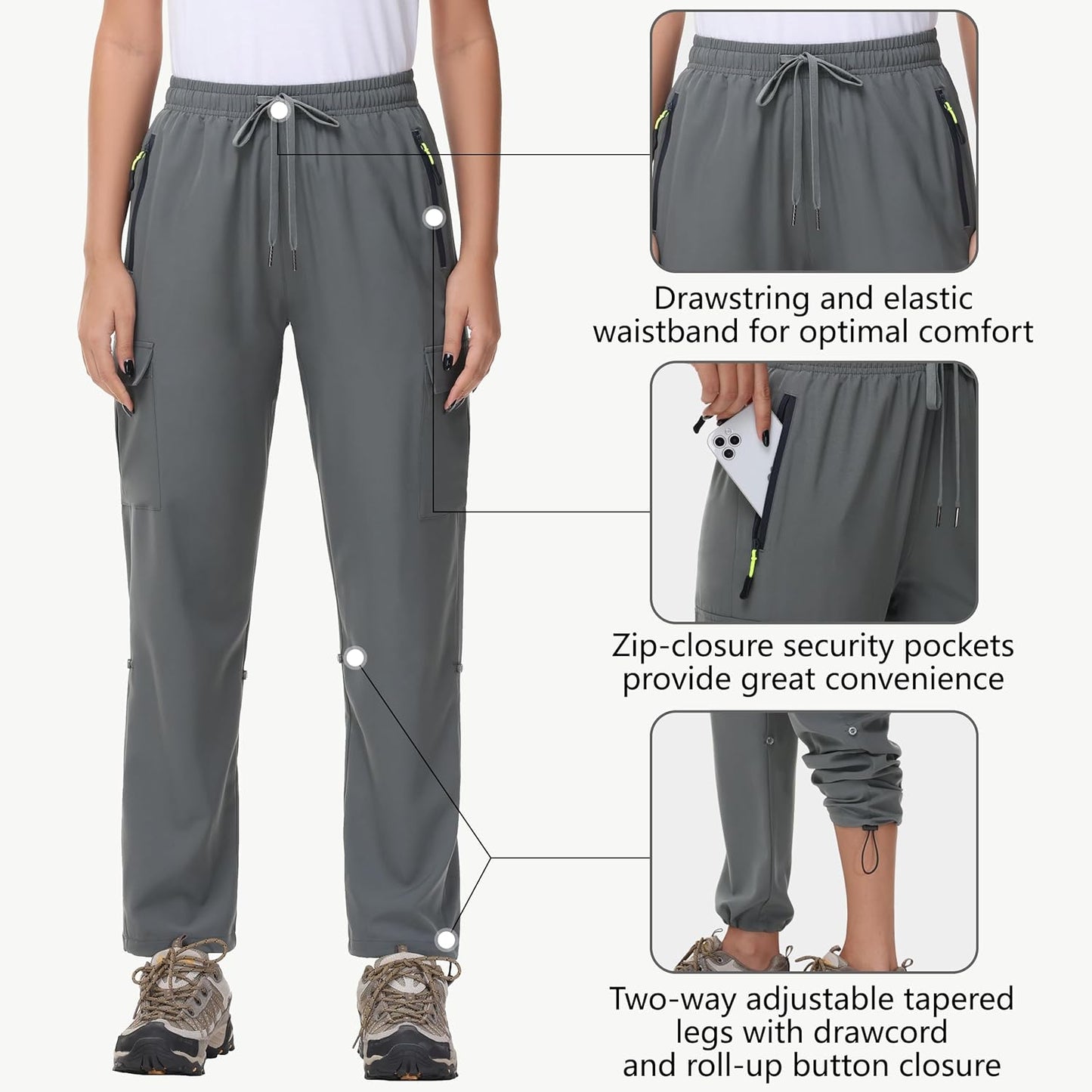 MIVEI Women's Quick-Dry Hiking Cargo Pants - Lightweight, Water-Resistant, UPF 50 | Travel Athletic with Zipper Pockets