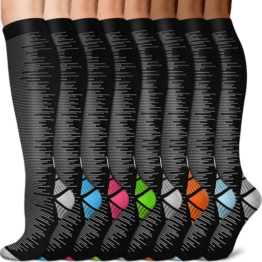 Sooverki Graduated Copper Compression Socks for Men & Women Circulation 8 Pairs 15-20mmHg - Best for Running Athletic Cycling