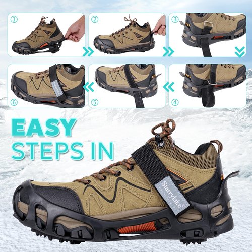 Starrylake Ice Snow Traction Cleats with 24 Steel Studs Crampons Anti Slip for Walking, S