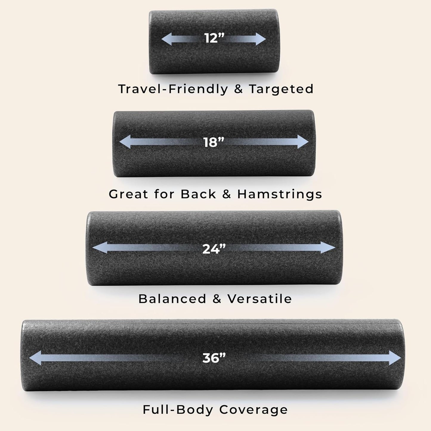 Sunny Health & Fitness High-Density Foam Roller | 12" to 36" for Stretching & Muscle Recovery – Black, Blue, Pink