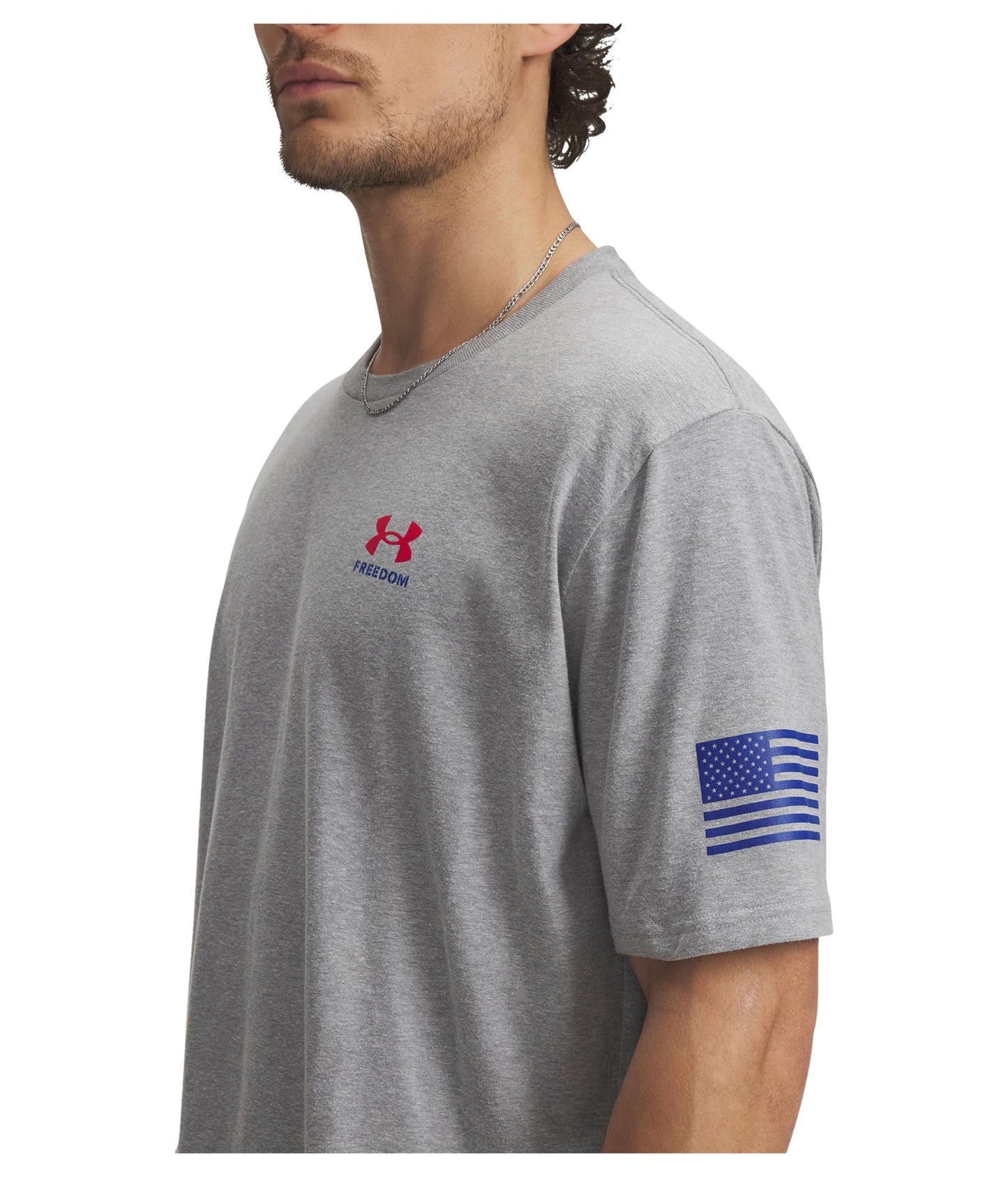 Under Armour Men's Freedom Flag Short Sleeve T Shirt, (036) Steel Light Heather / / Red, 4X-Large Tall