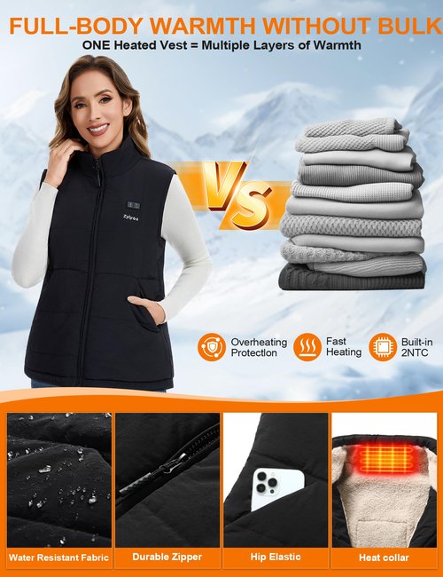 Zylyva Heated Vest Women with 20000mAh 7.4V Rechargeable Battery, Fuzzy Fleece Lined Electric Heating Vests Coats Jacket, M