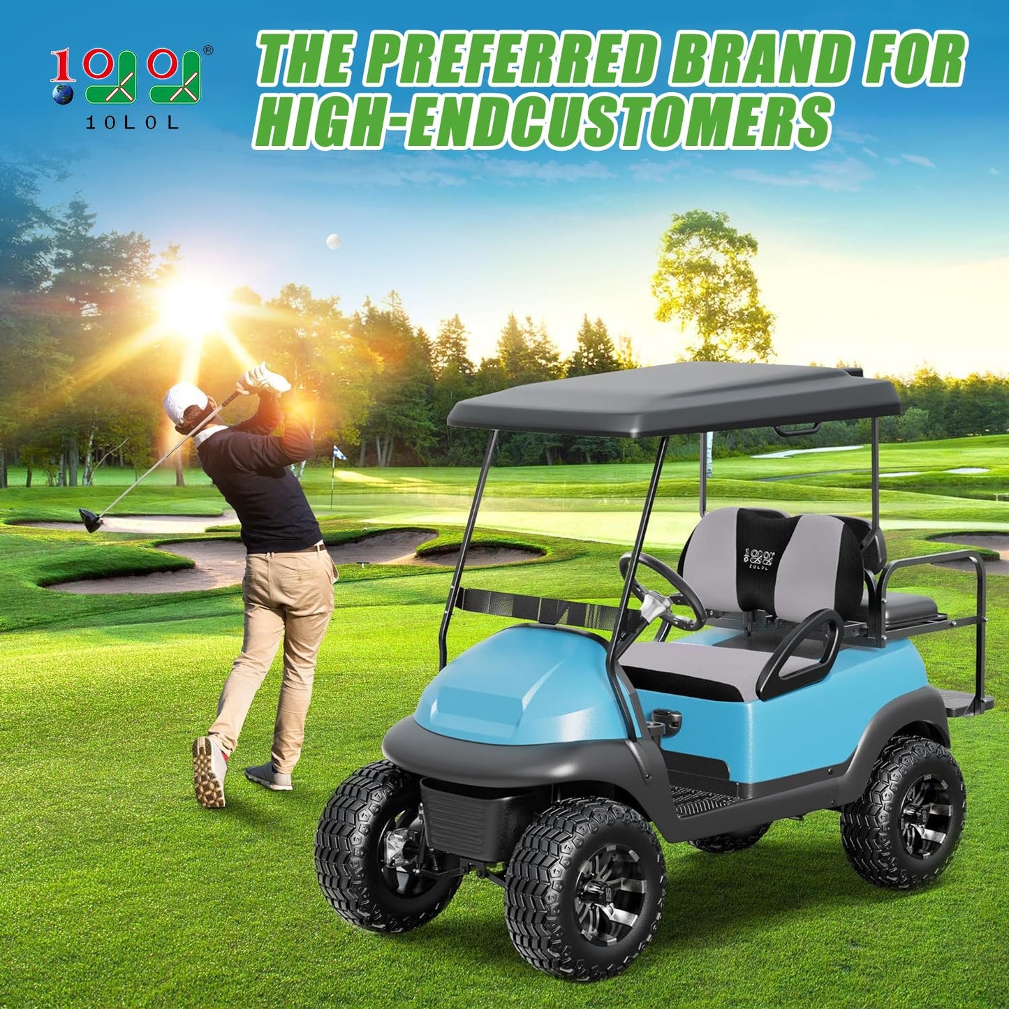 10L0L Golf Cart Seat Covers Universal for Yamaha G29 Drive2 Club Car DS Precedent Tempo Standard Front Seats, Breathable Mesh Bench Seat Cover, No Drilling Seat Cushion - All-Season Comfort