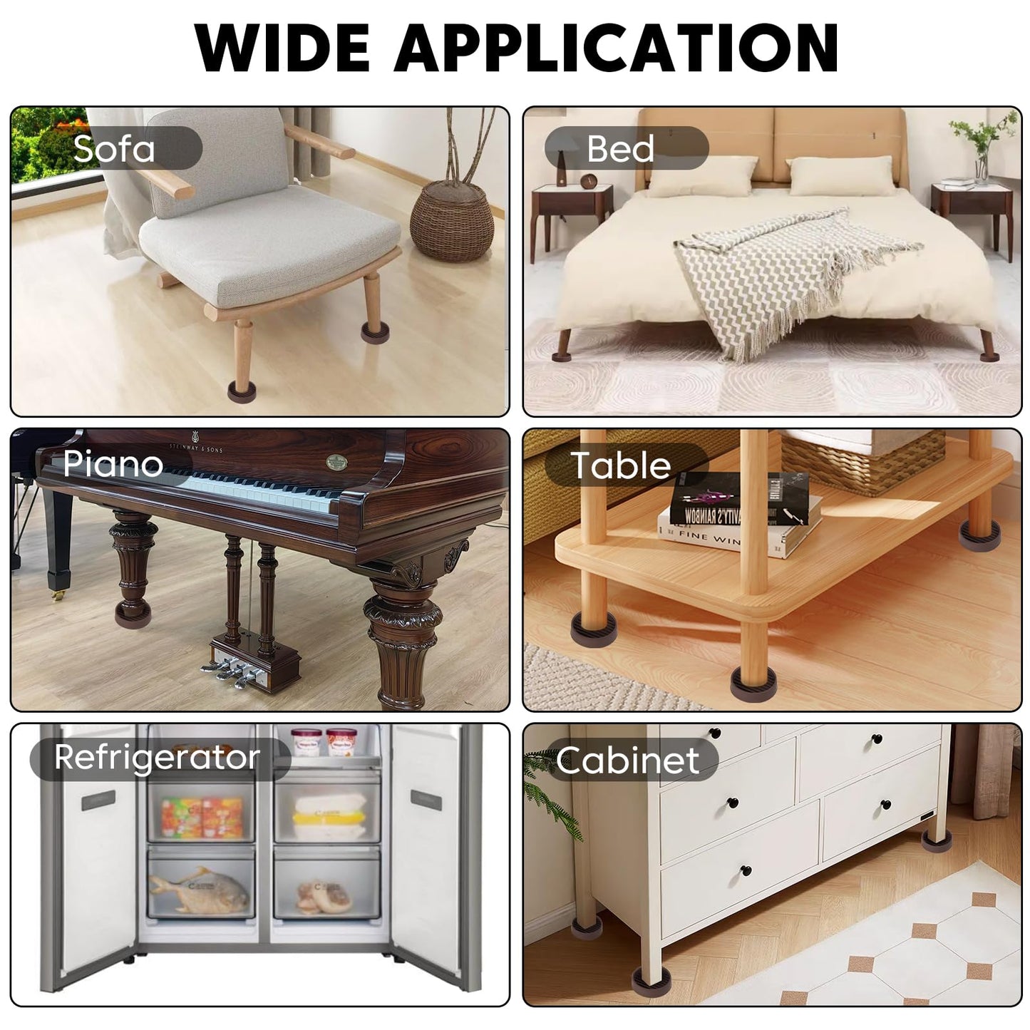 Rubber Non-Slip Furniture Pads Furniture Casters Cup Floor Protector for Bed Sofa Table and Chair Stopper (Pack of 8, 2 * 2 inches,Round, Brown)